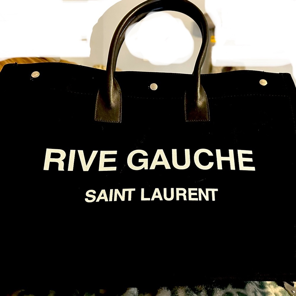 Rive Gauge YSL large tote with pouch black white lettering
